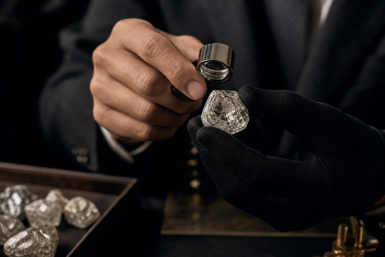 Luxury Kimberley Process rough diamond inspection scene